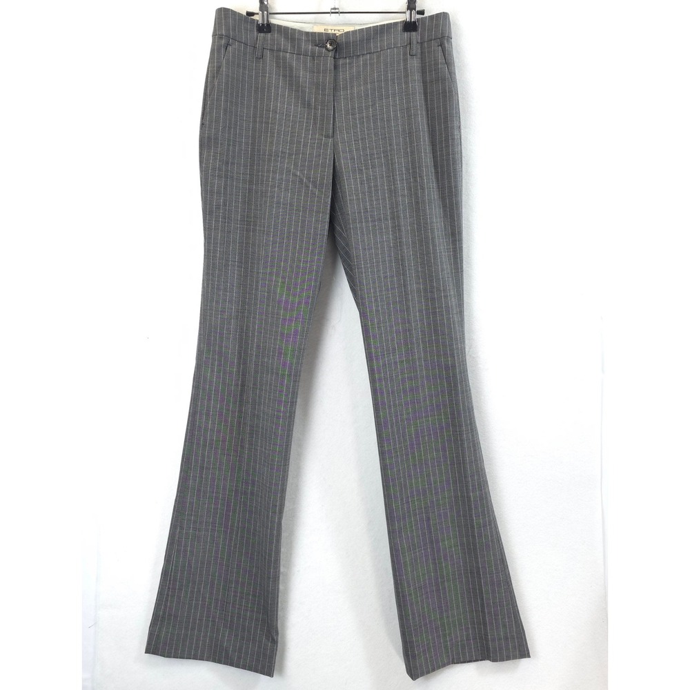 ETRO Women 42 US 6 Gray Pinstripe Wool Blend Flare Trousers Italy Corporate Chic